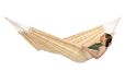 AMAZONAS XXL hangmat Carioca Gold Jacquard ligoppervlak 250 x 175 cm voor 2 personen tot 200 kg in natura lichtgeel van gerecycled katoen zacht zeer stabiel nobele look handgeweven (goud)
