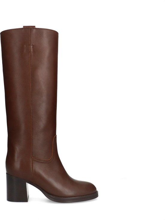 Sacha - Bruine leren dames laarzen - Maat 39 - Blokhak - Ronde neus