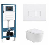 QeramiQ Dely Swirl Toiletset - inbouwreservoir Qeramiq Flush - 35mm zitting - kunststof glans witte bedieningsplaat - rechthoekige knoppen - mat wit