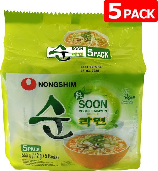 Nongshim Soon Veggie Ramyun - 5 x 120g - Vegetarische Ramen