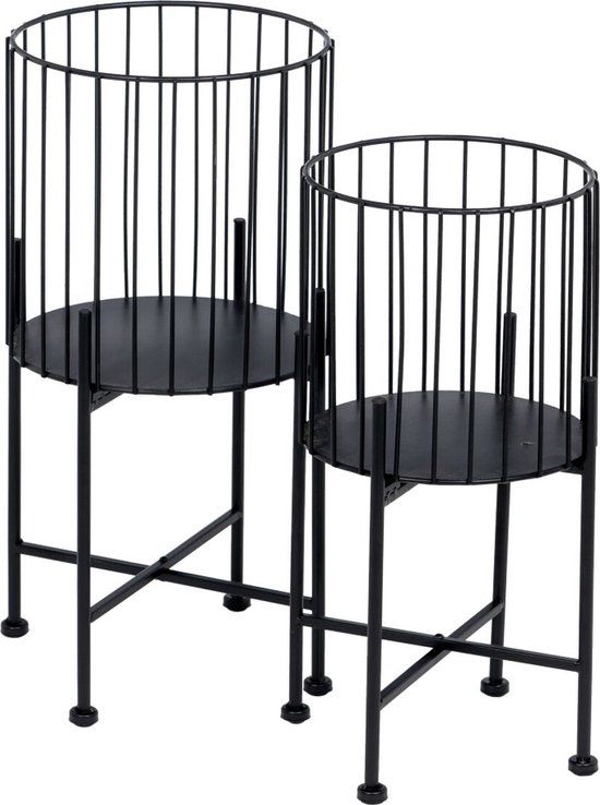 Plantenbakkenset 28 x 28 x 51 cm Zwart Metaal (2 Stuks)