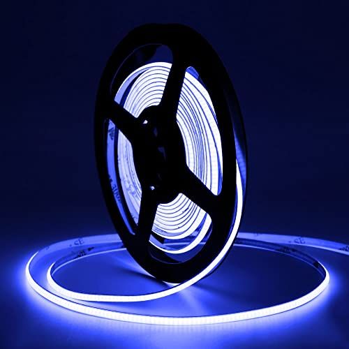 Tayire DC12V LED Strip Licht COB Blauw, 5m Super Heldere LED Lint 480LEDs/m COB-ledband CRI90+ 4mm Ledstrip voor Kast Keuken Home DIY Slaapkamer Thuis Decoratie(geen voedingsadapter)