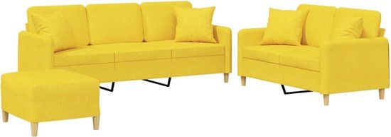 vidaXL 3-delige Loungeset met Kussens Stof Lichtgeel