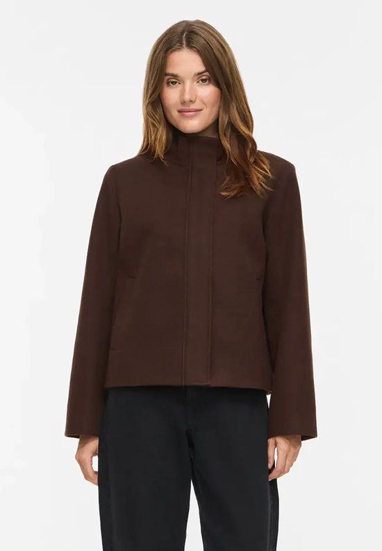 VILA VICLAUDIA L/S HIGH NECK SHORT JKT- NOOS Dames Gewatteerde jas - Polyester - Maat 44 - Coffee Bean