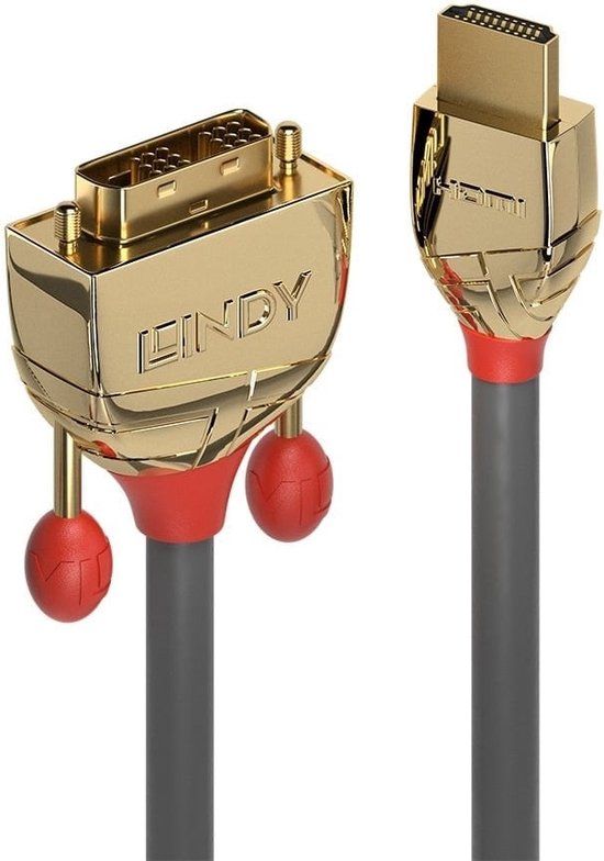 Lindy 36195 HDMI-kabel HDMI / DVI Adapterkabel HDMI-A-stekker, DVI-D 18+1-polige stekker 2.00 m Grijs