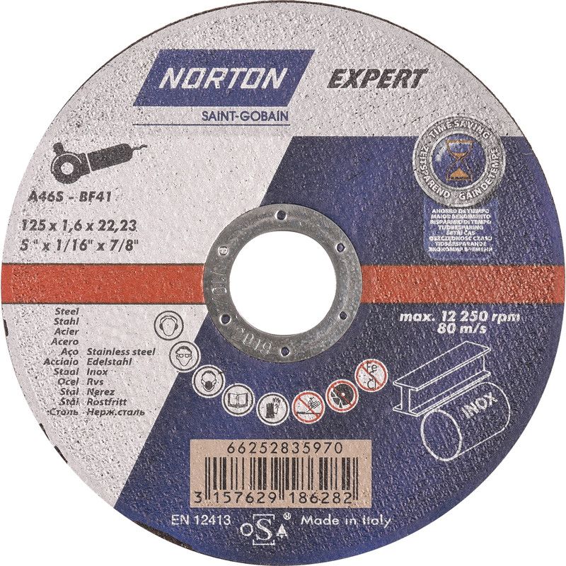 Norton Expert doorslijpschijf staal/inox 125x1,6x22,23mm