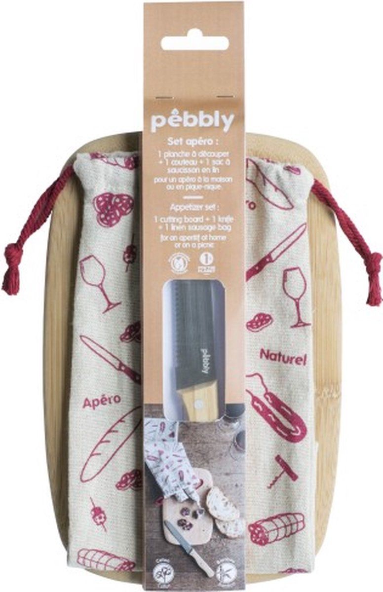 Pebbly Snijplank met Mes en Bewaarzak, 3-delige Set, 23 cm - Bruin
