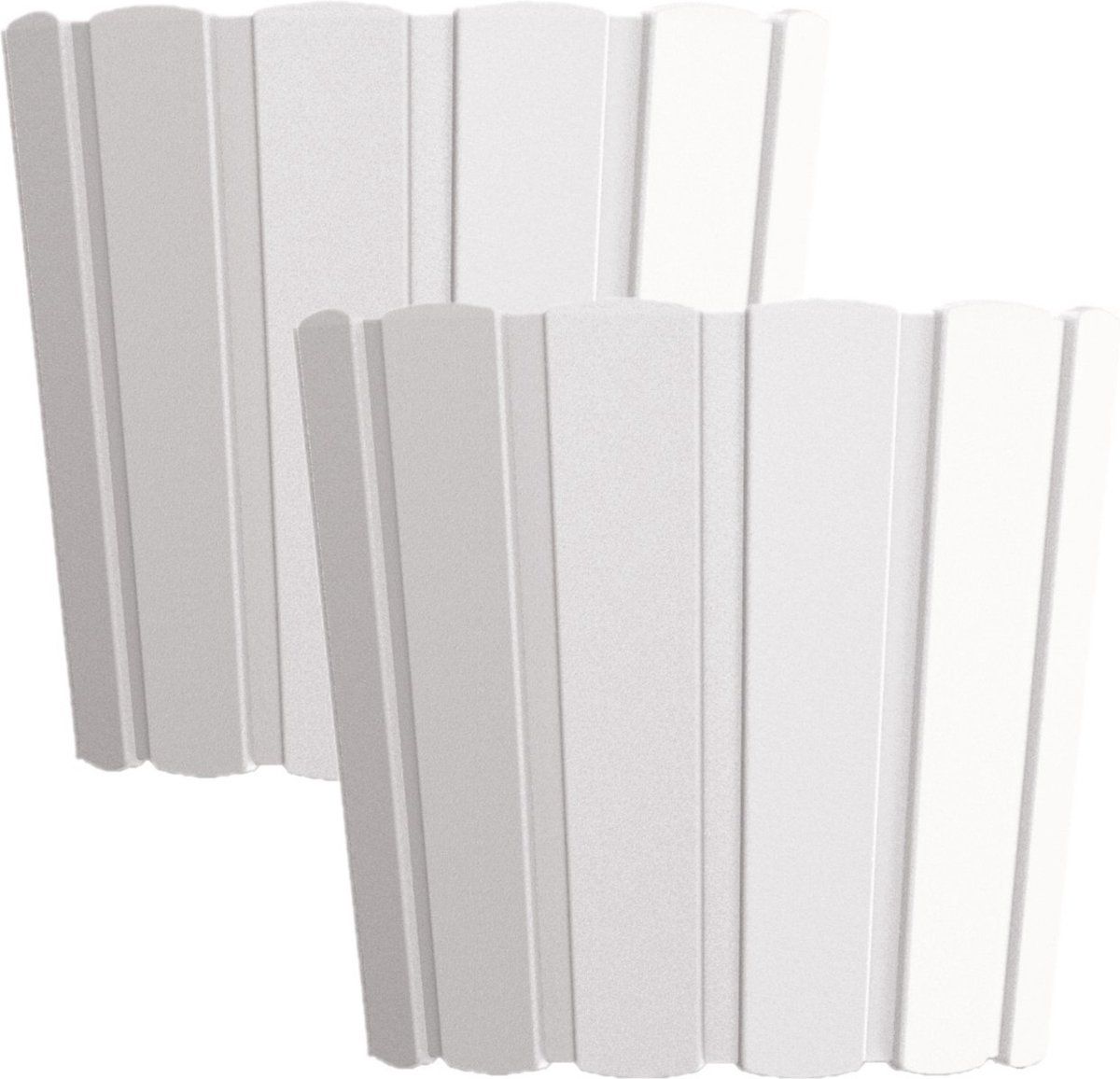 Prosperplast Wood-Look Plantenpot Set - 2x Stuks - Ø 14.5 cm - Parel Wit
