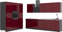 Vicco Complete keukeneenheid Fame-Line, Bordeauxrode hoogglans/Antraciet, 460 cm, WB Marmer