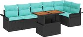 vidaXL Tuinbank - Set - 7-delig - Zwart - Polyrattan