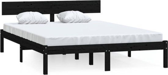 vidaXL Bedframe - massief grenenhout - zwart - 140x200 cm