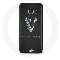 Maniacase Hoesje voor Samsung Galaxy S6 Vikings Seizoen 6 logo V Zwaard Grijs Zwarte Achtergrond