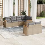 Prolenta Maison Exclusive - Tuinset voor de tuin, 7-delig, met kussens, beige, gemaakt van polyrotan