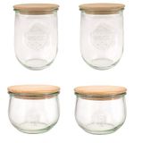 Weck Glazen set tulpenvorm (4 inmaakpotten, 2 x 1000 ml, 2 x 500 ml, met houten deksel, voor het inmaken en bewaren van levensmiddelen), transparant