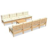 vidaXL 9-delige Loungeset met crèmekleurige kussens van massief grenenhout