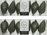 Decoris Pendentifs de Noël pommes de pin - 18x pc - vert mousse - paillettes - 8 cm - plastique