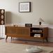 HAUSS SPOLE Televisiekast - Retro Met Rotan Schuifdeuren - Voor Televisies Tot 65 Inch - Hout En MDF - 150x40x50 Cm - Walnootkleur