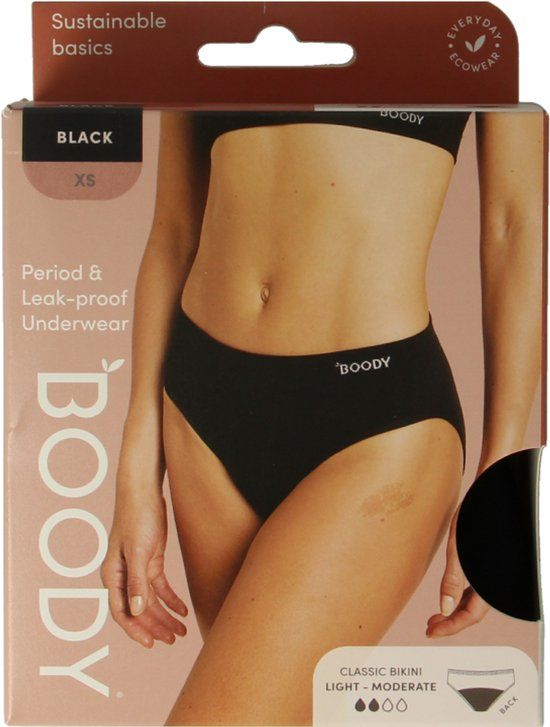 Boody Menstruatieondergoed Bikinislip Zwart Licht/Normaal Maat XS