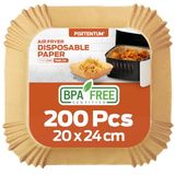 PORTENTUM Airfryer Liners, 200 stuks, 20-24 cm, Vierkant