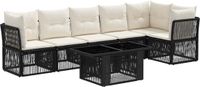 vidaXL Tuinbank Set 7-delig Zwart Polyrattan