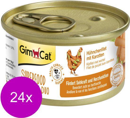 GimCat Superfood Shinycat Duo 70 g - Kattenvoer - 24 x Kipfilet&Wortel