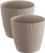 Prosperplast Plantenpot/bloempot Waves - 4x stuks - kunststof - taupe - D13 x H12 cm - binnen/buiten - met opvangschaal