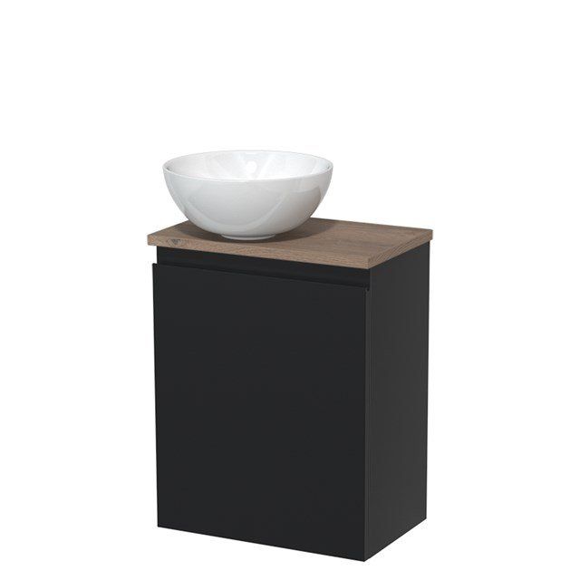 Maxaro Modulo Toiletmeubel 41 cm - Mat Zwart - Middenbruin Eiken