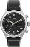 Timex Waterbury Ace Chronograph Quartz Chronograaf Horloge Zilverkleurig En Zwart Kast Gemaakt Van 100% Roestvrij Staal En Een Armband Van 100% Leer 41 TW2Y19000AJ