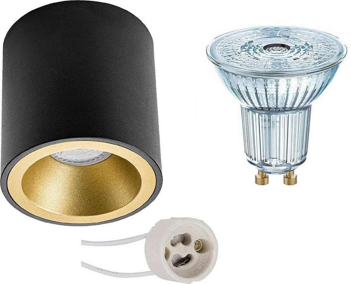 Osram - Opbouwspot Set - Parathom PAR16 940 36D - Proma Cliron Pro - GU10 Fitting - Dimbaar - Opbouw Rond - Mat Zwart/Goud - 5.5W - Natuurlijk Wit 4000K - Verdiept - Ø90mm