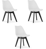 LEOBERT Set van 3 Stoelen MARK – Wit, Zwarte Poten, Kunststof Zitting met Kunstlederen Kussen, Strak Design, Ergonomisch, Geschikt voor Keuken, Eetkamer, Kantine en Werkruimte, Max. 120 kg