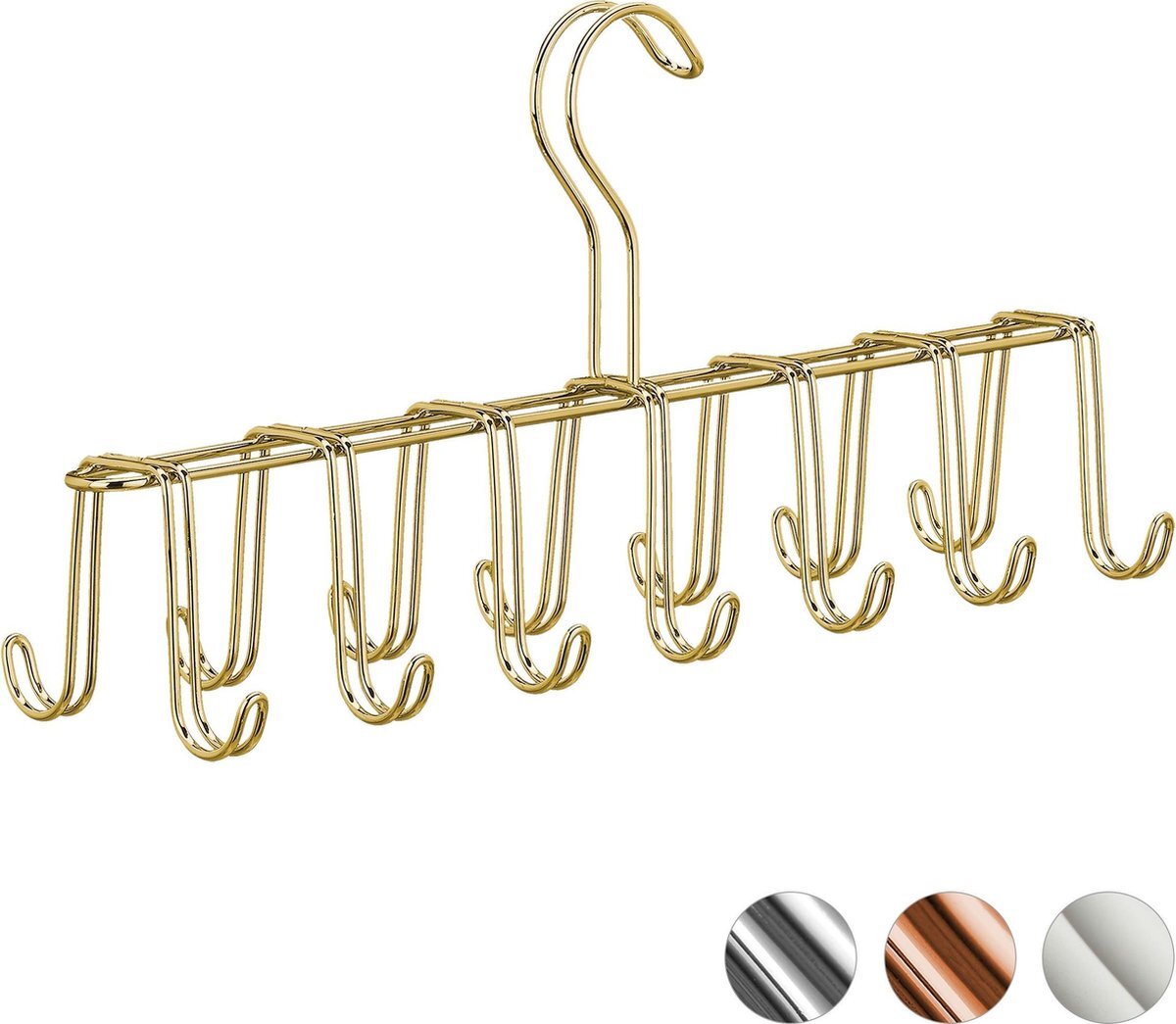 Relaxdays riemhanger metaal - stropdas hanger - riemen ruimtebesparend ophangen - 14 haken