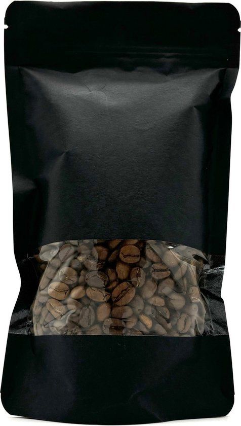 Stazakken 100ML Zwart 50stuks | 140 x 85 x 50 mm | Met Venster | Zwart Kraftpapier | Gripseal | Voedselveilig | Hersluitbaar | Luchtdicht