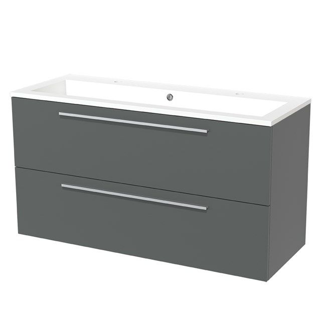 Maxaro Badkamermeubel 120cm Modulo Middengrijs 2 Lades Vlak Wastafel Mineraalmarmer