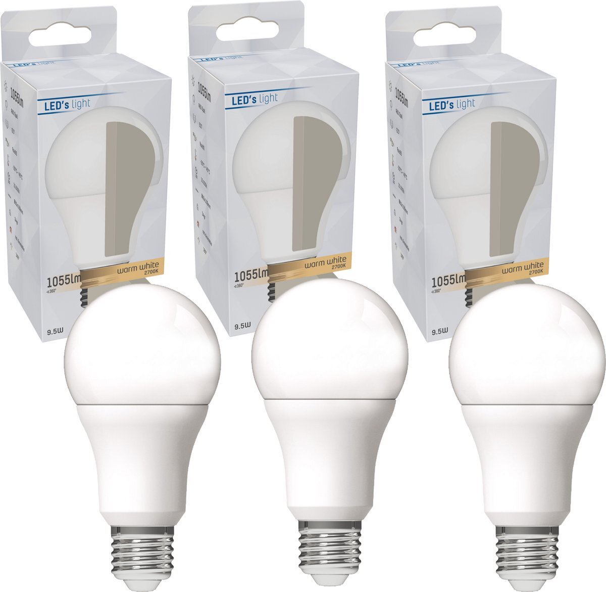 Proventa ProLong LED Lamp E27 - 9.5W (75W) - Warm wit - A60 Mat Peertje - 3 lampen