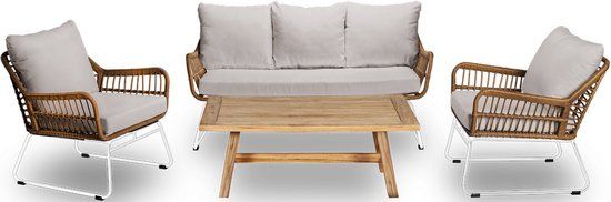 Merkloos OWN Verena loungeset teak wit 4-delig