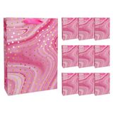 Idena 30378-10 - Stip cadeauzakjes, 10 stuks, cadeauzakjes in de maat 25 x 8 x 34,5 cm, papieren zakjes in roze met gouden stippen