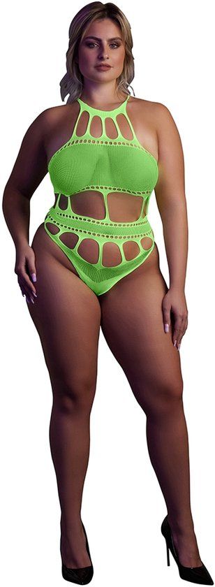 Ouch! by Shots Bol Body met Griekse Halslijn - Plus Size - Neon Groen