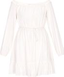 IZIA Off-shoulder Mini Jurk met Ceintuur en Volant - Offwhite - Viscose - Maat XS