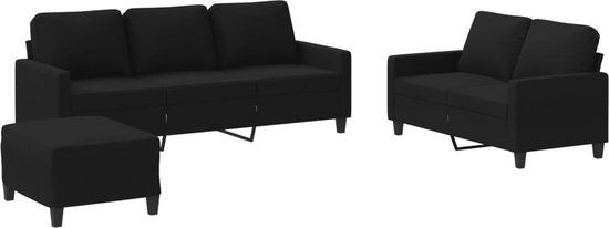 vidaXL 3-delige loungeset met kussens stof zwart