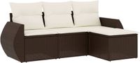 vidaXL 4-delige loungeset met kussens, polyrotan, bruin