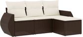 vidaXL 4-delige loungeset met kussens, polyrotan, bruin
