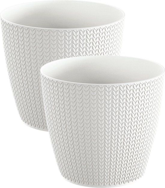 Prosperplast Plantenpot - Set van 2 - Parel Wit - D26 x H23 cm - Kunststof