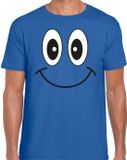 Bellatio Decorations Verkleed T-shirt voor heren - Smile / Emoticon - blauw - carnaval - feestkleding M