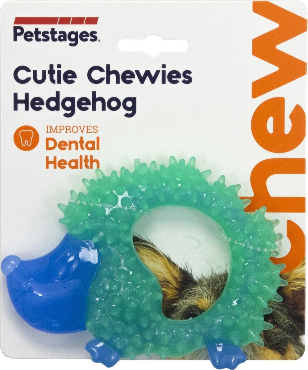 Petstages Orka Cutie Chewies Hedgehog - Hondenspeelgoed - 13x10x3 cm 160 g Mintgroen Blauw multi