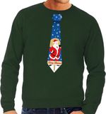 Bellatio Decorations Shoppartners Bv Foute kersttrui / sweater stropdas met kerstman print groen voor heren M