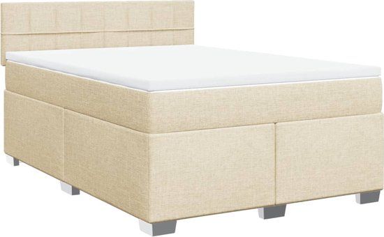 vidaXL Boxspring met matras stof crèmekleurig 140x200 cm