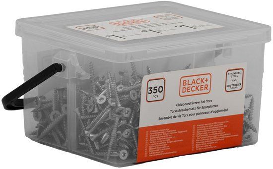 BLACK+DECKER Spaanplaatschroeven - Schroevenset 350 Stuks - 3.5xL35/3xL40/4xL45/5xL50 - Roestvrij Staal - Zilver