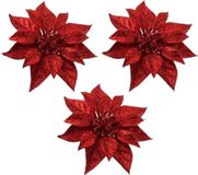 Bellatio flowers & plants Cosy & Trendy Kerstboomversiering - 6x - bloem - op clip - rood - kerstster - 18 cm