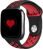 Qubix Fitbit Versa Bandes - Noir + Rouge - Large - Bande de sport en caoutchouc