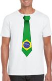 Bellatio Decorations Shoppartners Bv Wit t-shirt met Braziliaanse vlag stropdas heren - Brazilie supporter XXL